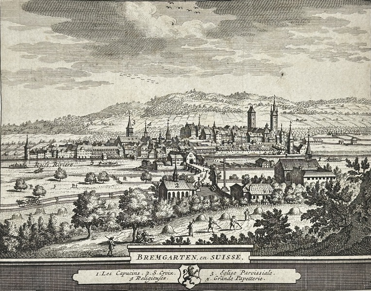 Pieter van der Aa (1659–1733) – View of Bremgarten, Switzerland – Copperplate Engraving (c.1715)
