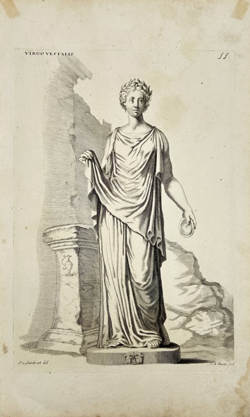 Johann Jacob von Sandrart (1655–1698) – Virgo Vestalis – Copperplate Engraving after Antique Sculpture by J. A. Baner (Late 17th Century)
