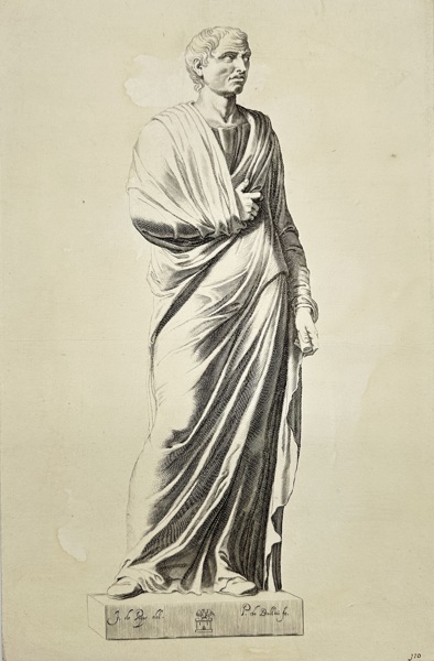 Joost de Pape (1619–1646) – Statue of a Roman Orator – Copperplate Engraving by Peeter van de Bailliu (17th Century)