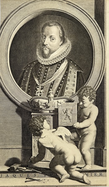 Pieter Stevens van Gunst (1659–1724) – Portrait of King James I of England and VI of Scotland – Line Engraving after Adriaen van der Werff (1697)