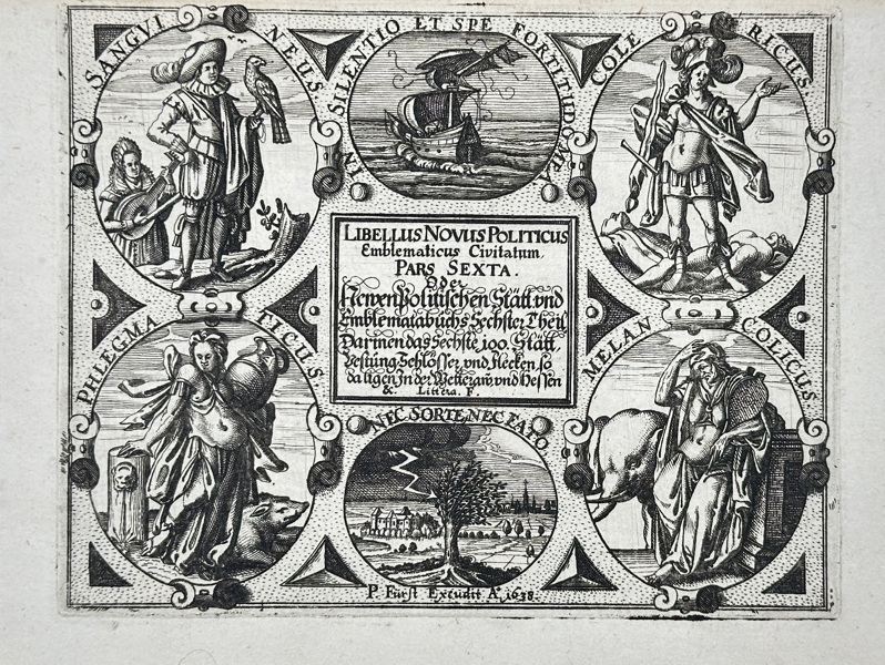 Daniel Meisner (1585–1625) – Title Page for Libellus Novus Politicus Emblematum Civitates Pars Sexta – Etching (Frankfurt, 1624)
