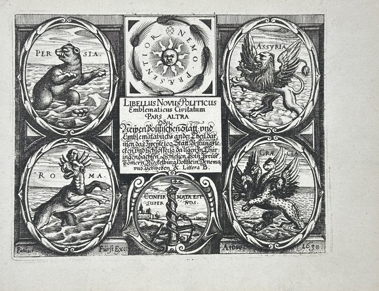 Daniel Meisner (1585–1625) – Title Page for Libellus Novus Politicus Emblematum Civitates Pars Altra – Etching (Frankfurt, 1624)