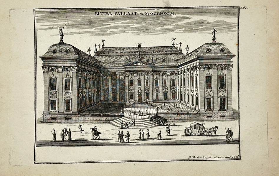 Gabriel Bodenehr (c.1664–1729) – Palace of the Knights in Stockholm – Copperplate Engraving (early 18th Century)