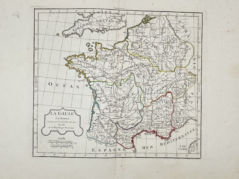 Gilles Robert de Vaugondy (1688–1766) – Map of Gaul / La Gaule – Engraving on paper (Year III of the French Republic / 1794)