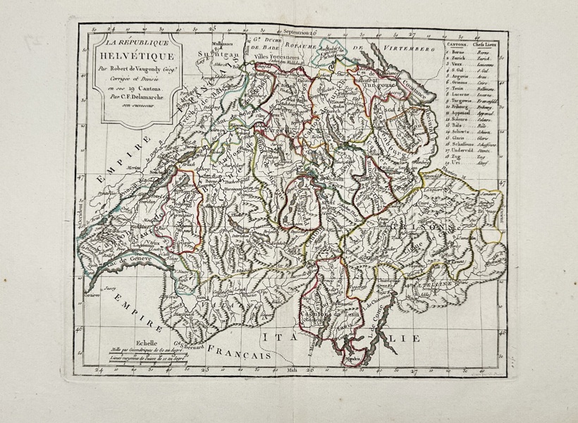 Gilles Robert de Vaugondy (1688–1766) – Map of the Helvetic Republic / La République Helvétique – Engraving on paper (c. 1798)