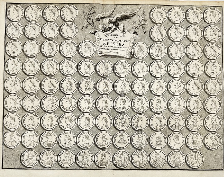 Hendrik Eland (active c.1690–1729) – Gli imperatori romani e costantinopolitani da Giulio Cesare a Konstantin Porphyrogenitus – Copperplate Engraving of Roman and Byzantine Emperors (1704)