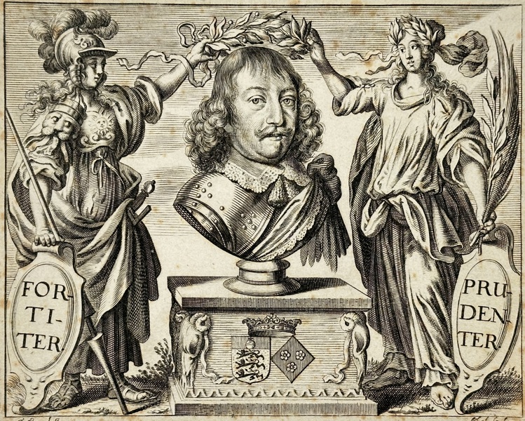 Georg Strauch (1613–1675) & Johann Rhoden – Allegorical Portrait with Bust, Laurel, and Emblems – Copperplate Engraving (Mid-17th Century)