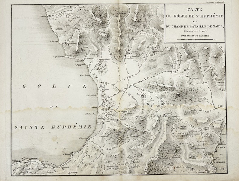 Ambroise Tardieu (1788–1841) – Map of the Gulf of St. Euphemia and the Battlefield of Maida – Carte du Golfe de Ste Euphemie et du Champ de Bataille de Maida – Copperplate Engraving (c.1820s)