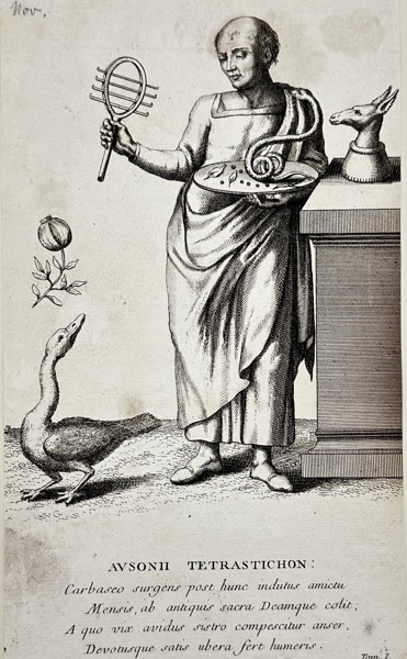 Bernard de Montfaucon (1655–1741) – Mensis November – Allegorical Copperplate Engraving from L’Antiquité expliquée et représentée en figures (Paris, 1722–1724)