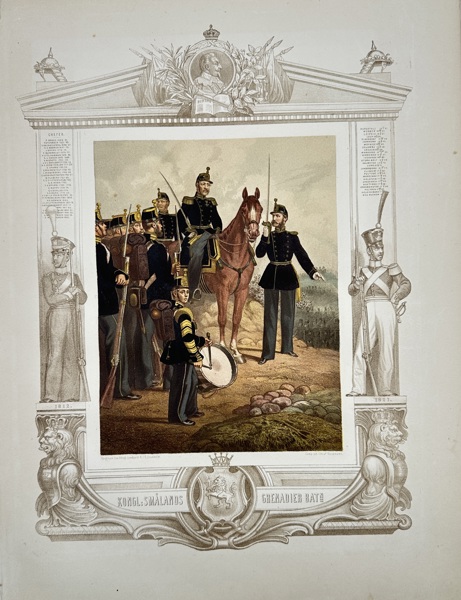 Johan Mankell (1813–1896) – Kongl. Smålands Grenadier Batallion – Hand-Coloured Lithograph from Svenska Arméns Uniformer (1864)