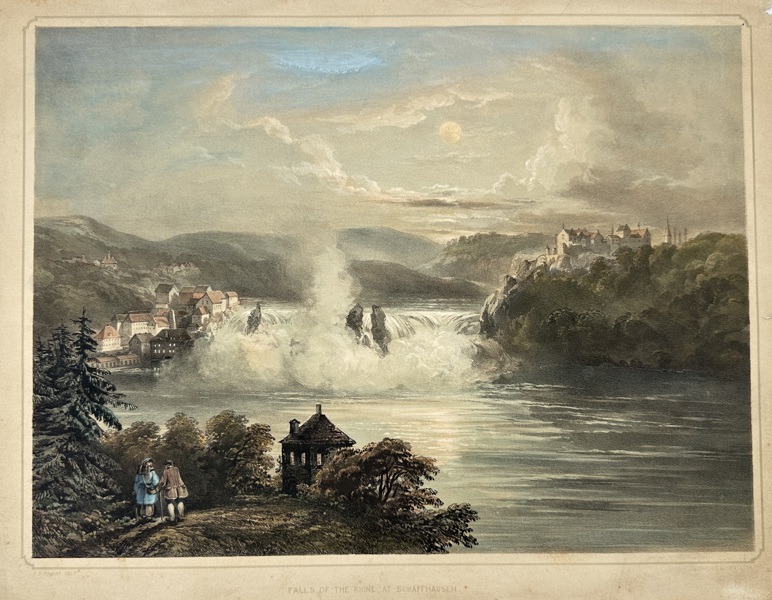 German School – Rheinfall bei Schaffhausen – Hand-Coloured Lithograph of the Rhine Falls (Mid-19th Century)​
