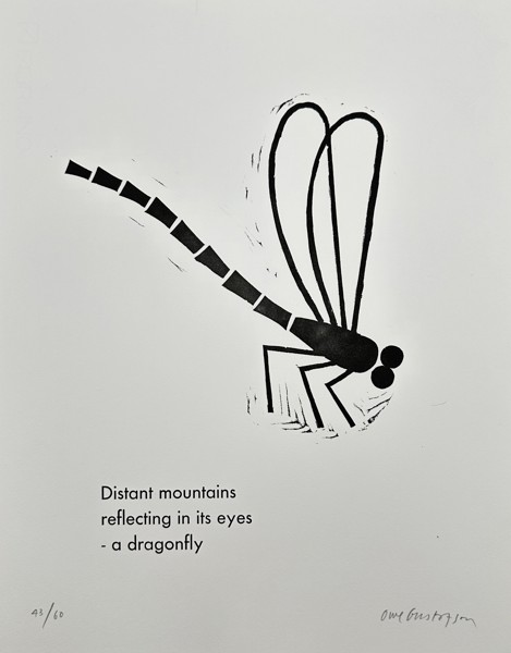 Owe Gustafson - Original Linocut - Insect - Dragonfly / Slända - Sweden