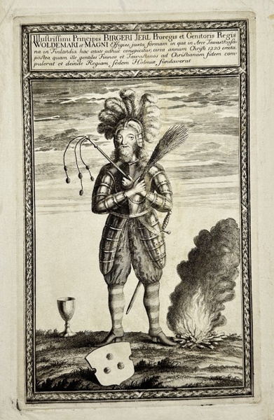 Antique Engraving - Portrait of Birger Jarl, Swedish Statesman - Dahlberg - E2