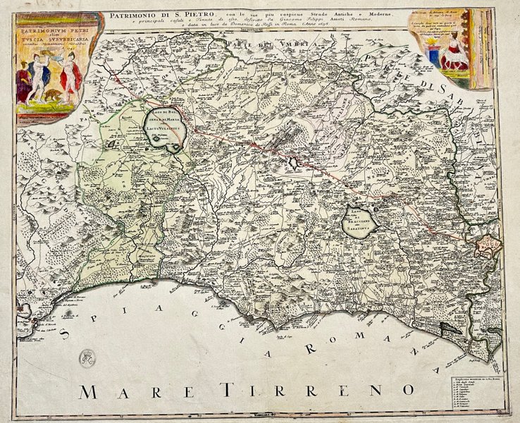 Italy - Map of the historical region of the Papal States; Giacomo Filippo Ameti / Domenico de Rossi - Patrimonio di S. Pietro - 1681-1700