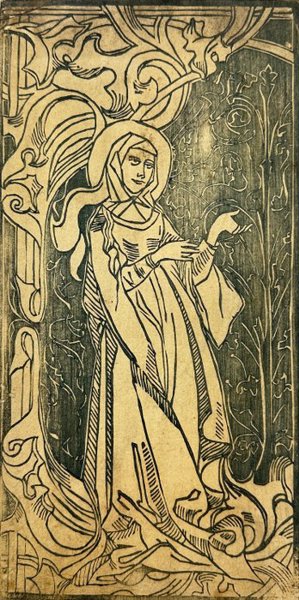 Unknown - Medieval Female Figure with Ornamental Background – Woodcut Print - 16th Century