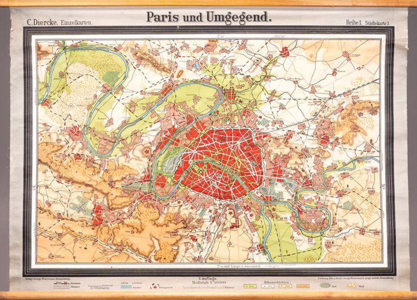France - Map of Paris and its surrounding region (Île-de-France); Carl Diercke - Paris und Umgegend - 1901-1920