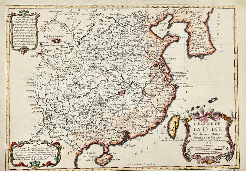 Jacques-Nicolas Bellin -  Map Of China - Including Taiwan and part of the Korean Peninsula - L'Empire de la Chine - 1721-1750