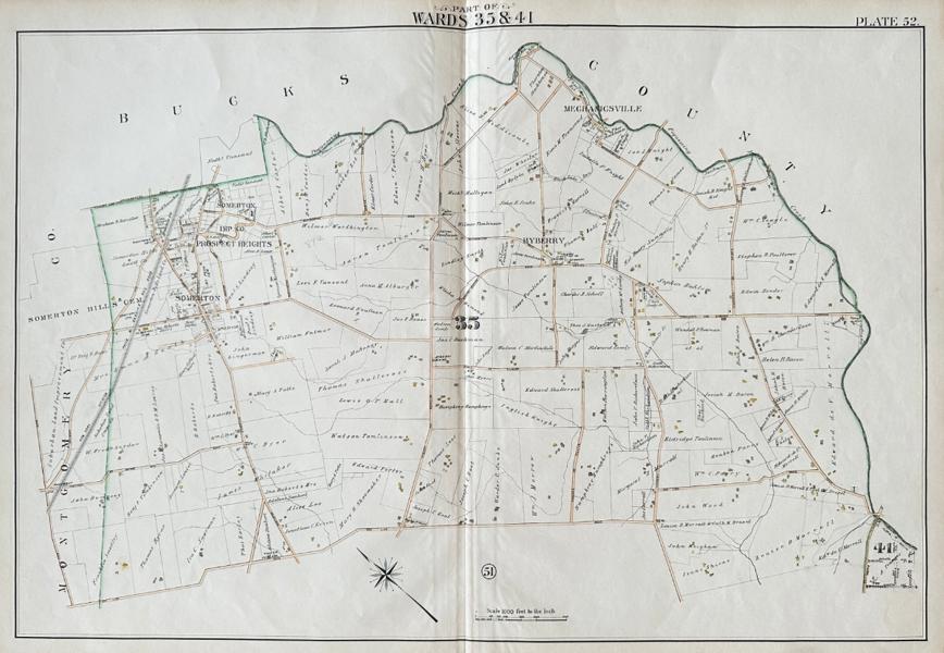 G.W. Bromley  - United States - Map of Northeastern Philadelphia, Pennsylvania, USA - Specifically Wards 35 & 41 