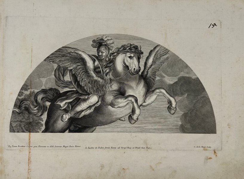 Pietro da Cortona (1596–1669), Claude de La Haye (active 17th c.) - Antique Engraving - Winged Rider on Pegasus - 17th Century