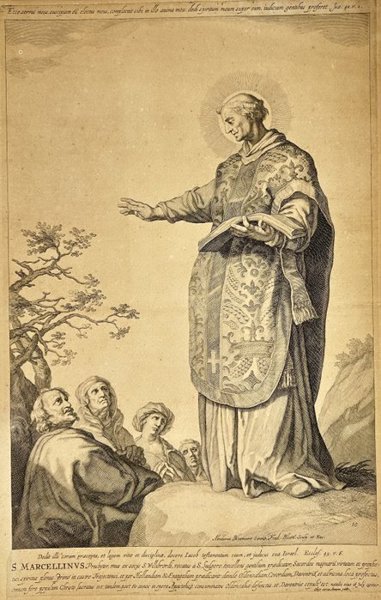 Abraham Bloemaert (1566–1651) - Antique Etching - St. Marcellinus - Archbishop of Utrecht – 17th Century