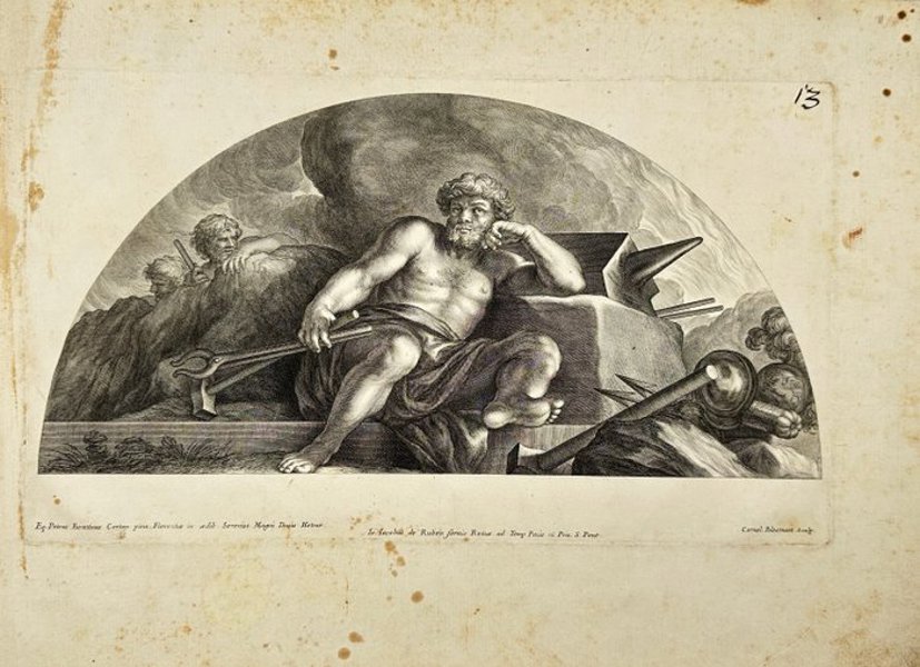 Cornelis Bloemaert II (1603–1692) after Giovanni Francesco Romanelli - Antique Engraving – Vulcan at the Forge - 1691