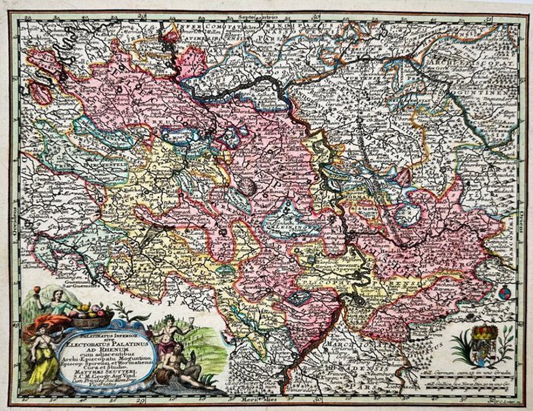 Matthäus Seutter (1678–1757) – Map of the Electorate of the Palatinate (Kurpfalz) along the Rhine River / Palatinatus Inferior sive Electoratus Palatinatus ad Rhenum – Engraving (1721–1750)
