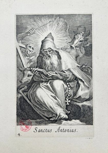 Boetius Adams Bolswert after Abraham Bloemaert - Religious Engraving – Sanctus Antonius and Female Hermits – 1619