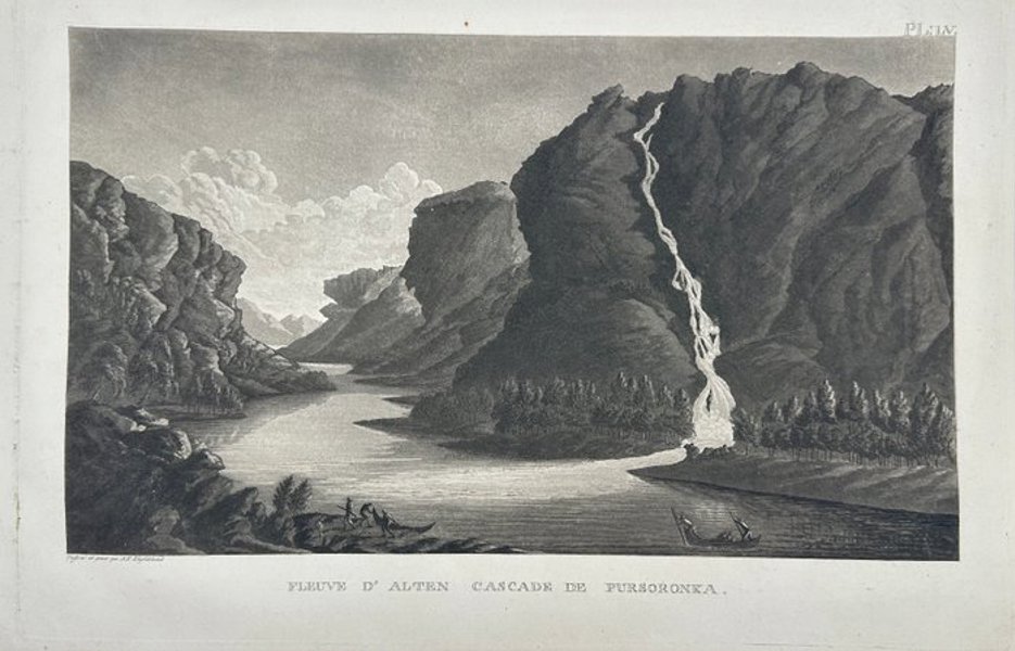 Anders Fredrik Skjöldebrand (1757–1834) - Antique Engraving - Fleuve d’Alten, Cascade de Pursoronka – Alten River in northern Norway