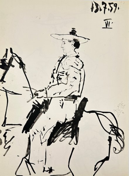 Pablo Picasso (1881–1973), after - Cavalier on Horseback VII – Engraving from the Series Toros y Toreros (1959)