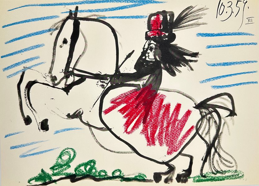 Pablo Picasso (1881–1973), after - Jacqueline Riding a Horse III – Engraving from the Series Toros y Toreros (1961)