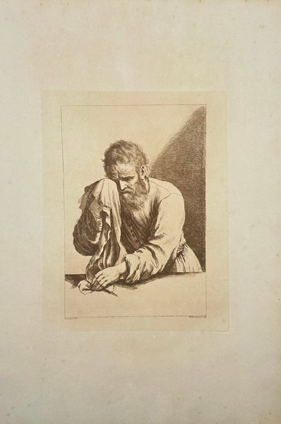 Francesco Bartolozzi (1727–1815) after Giovanni Francesco Barbieri, called Il Guercino (1591–1666) - Antique Etching - Old Man Weeping (Saint Peter) – 1764
