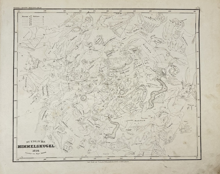 Joseph Meyer (1796–1856) – Map of the Southern Hemisphere Sky / Südliche Himmelskugel – Engraving (1850)
