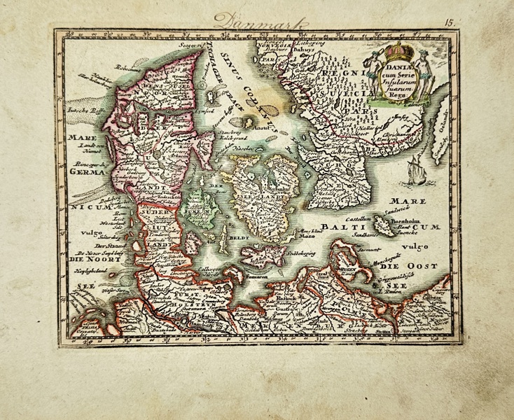 Christoph Weigel (1654–1725) – Map of Denmark / Dania cum Serie Insularum Suarum Regni – Hand-Coloured Copperplate Engraving (c.1720)