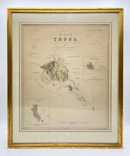Erik Gustaf Ljunggren – Map of Trosa, Södermanland, Sweden – Hand-Coloured Copperplate Engraving (c.1880)