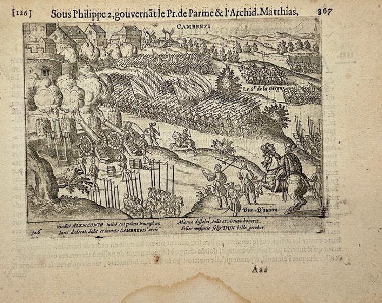 Cornelis de Jode (c.1580–c.1630) - Copperplate Engraving - Siege and Assault of the Château d'Ambresis near Cambrai