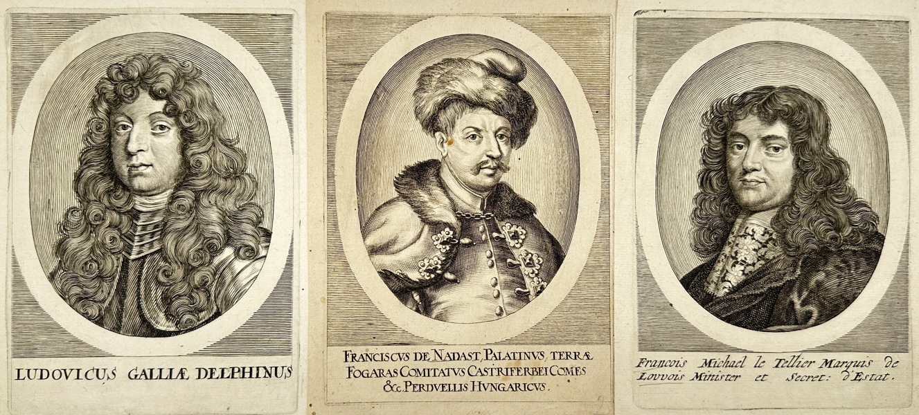 Matthäus Merian School  – Set of 3 Baroque Portraits – Louis, Dauphin of France – Count Ferenc Nádasdy – François Michel Le Tellier – Etchings (c.1677)