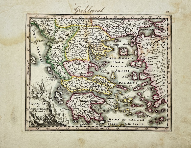 Christoph Weigel the Elder (1654–1725) – Map of Greece and the Archipelago / Græciæ et Archipelagi Delineatio – Hand-Coloured Copperplate Engraving (1720)
