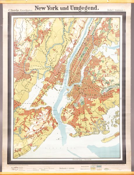 Carl Diercke - Large Map of New York - New York City and its surroundings in the United States, including the boroughs of Manhattan; United States - First Half of the 20th Century - 1921-1950