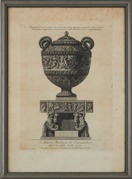 Giovanni Battista Piranesi (1720–1778) – "Title Page from Vasi, Candelabri" – Large Hand-colored Engraving (ca. 1778)