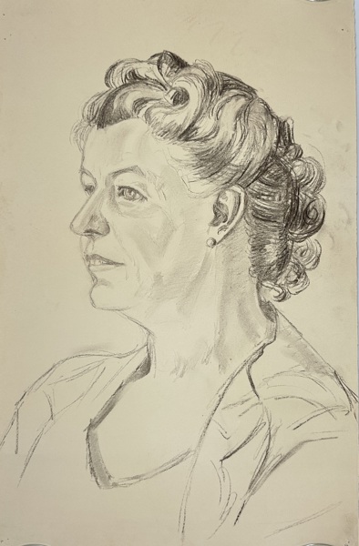 Albertino Bernhard – Antique Drawing - "Portrait of a Woman in Profile" – Graphite on Paper (20th Century)