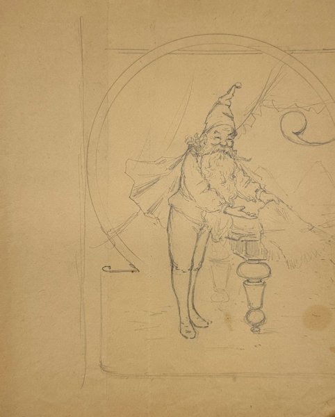Albert Engström (1869–1940) - Pencil Drawing - Jultomten / Father Christmas