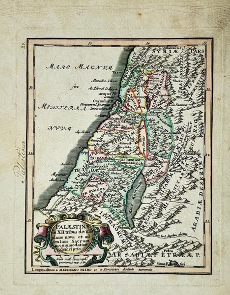 Christoph Weigel the Elder (1654–1725) – Map of the Twelve Tribes of Israel / Palaestina in XII Tribus Divisae Plane Nova et Ad Curatissimam – Hand-Coloured Copperplate Engraving (1720)
