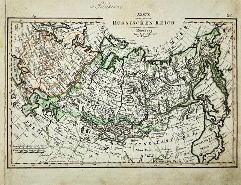 Christoph Weigel the Elder (1654–1725) – Map of the Russian Empire from Eastern Europe to the Pacific and Arctic Oceans / Karte vom ganzen Russischen Reich – Hand-Coloured Copperplate Engraving (1720)