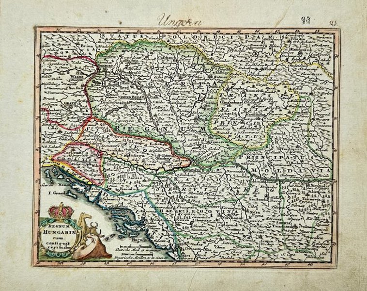 Christoph Weigel the Elder (1654–1725) – Map of the Kingdom of Hungary and its Surrounding Territories / Regnum Hungariae cum Confinijs – Hand-Coloured Copperplate Engraving (1720)