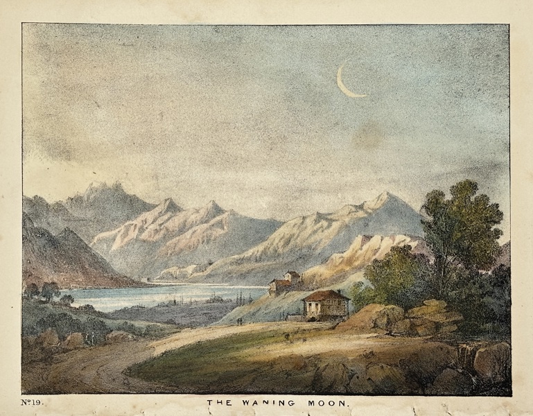 Charles Blunt (1803–1878) – The Waning Moon – The Beauty of the Heavens – Hand-Coloured Aquatint (1849)