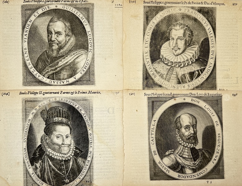 Willem Baudartius (1565–1640) – Set of 4 Antique Portrait Engravings – Governors of the Spanish Netherlands – Copperplate Engravings from Religious Wars Series (1616)