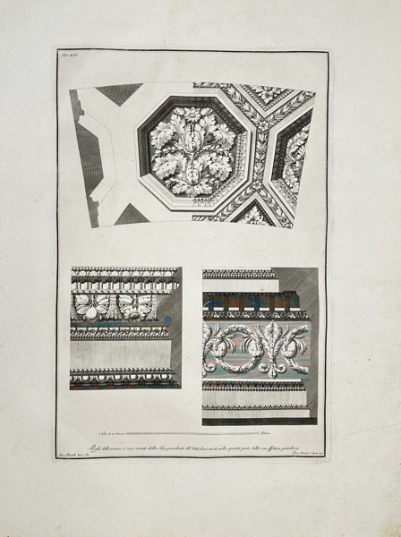 Giocondo Albertolli (1742–1839), Giacomo Mercoli – Profiles of Cornices with Ornamental Details from Plate XIII – Large Copper Engraving (1778–82)