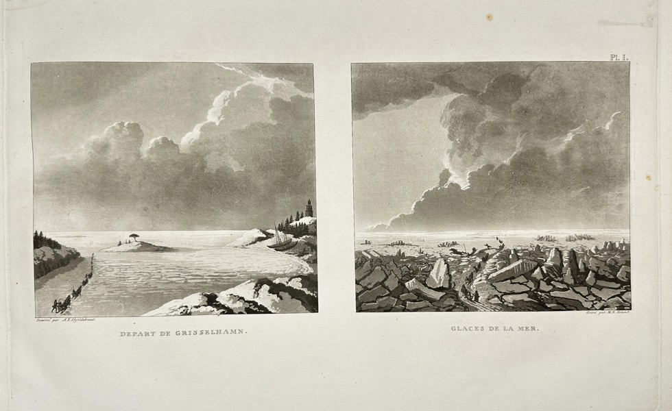 Anders Fredrik Skjöldebrand (1757–1834) – Departure from Grisselhamn & Sea Ice – Engraving (1801–1802)