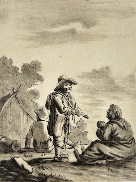 Unknown Artist – Peasant Family Gathering – Early 18th Century Etching
