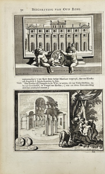 Jan Goeree (1670–1731) & Jan van Vianen (1660–1726) – Curia Hostilia and Temple of Bacchus – Engraving from Beschryving van Oud en Nieuw Rome (1704)